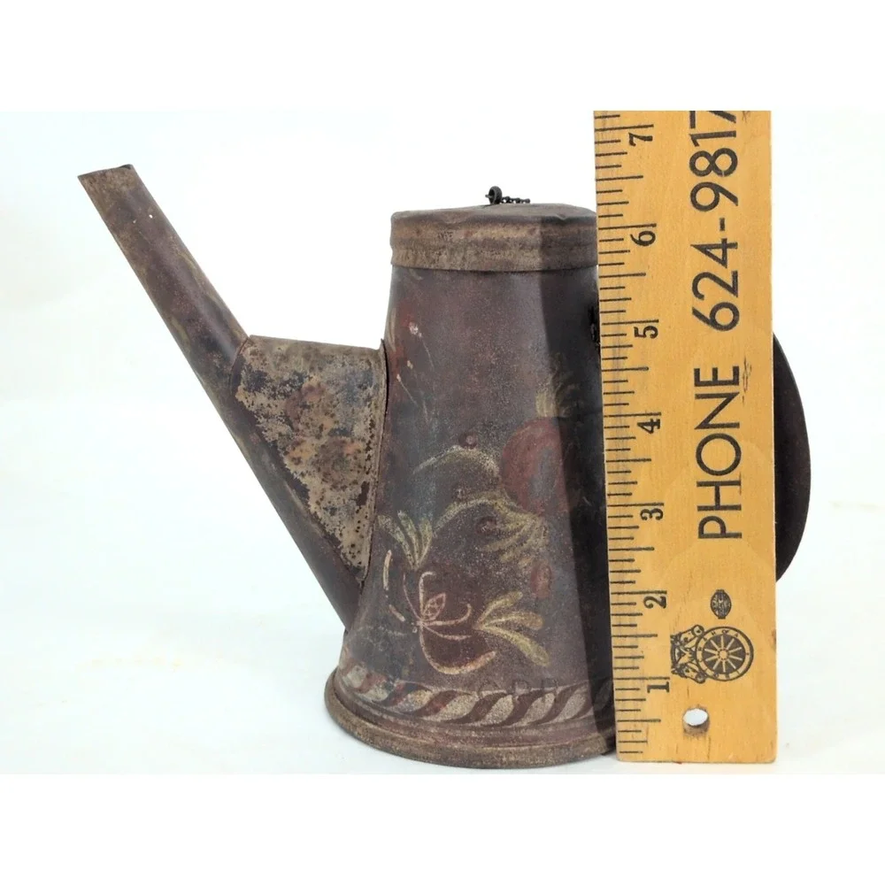 Antique Canadian Pacific Railroad Signal Oil Lamp Teapot Light Tole Painted Folk